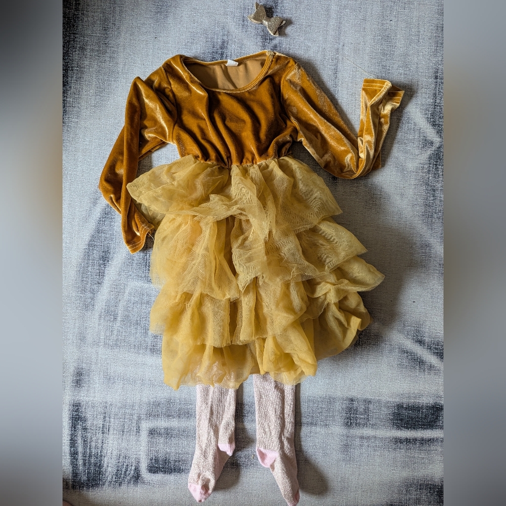 Dress, Sparkle Tights, And Bow Clip Set